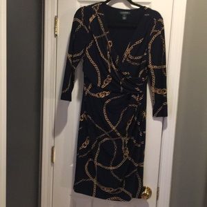 Ralph Lauren v-neck  blue / gold chain dress